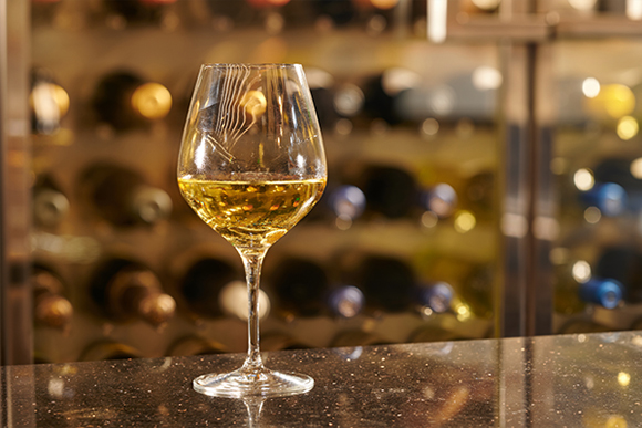 Wine in glass.