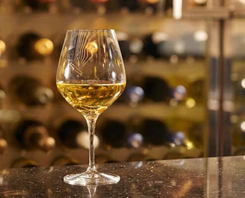 Wine in glass.